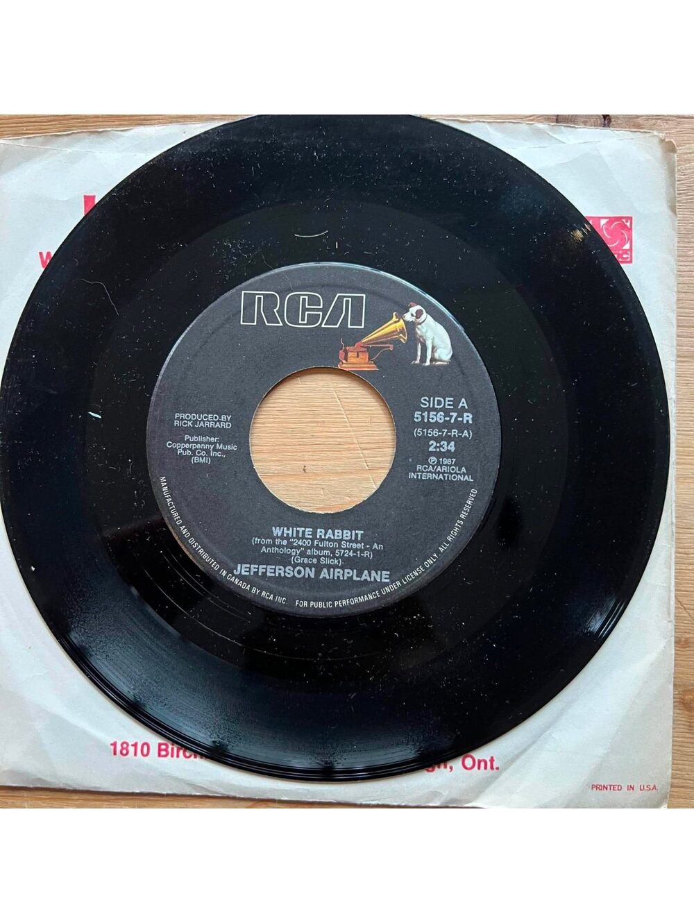 Jefferson Airplane - White Rabbit/Plastic Fantastic Lover 45rpm VG+ R90